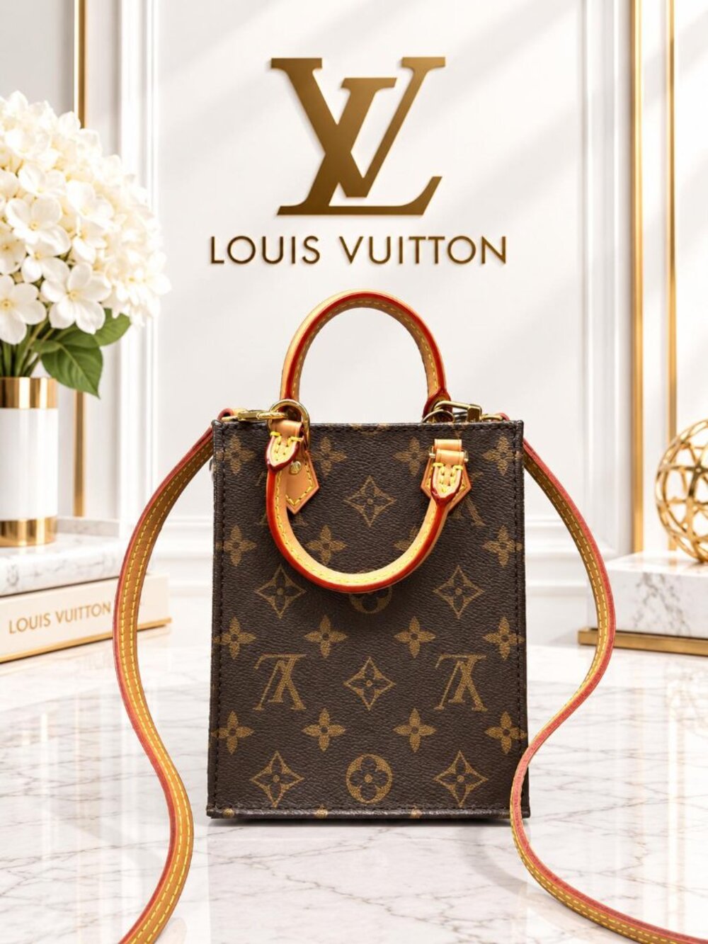 Authentic Louis Vuitton Petit Sac Plat Monogram Mini Tote Bag